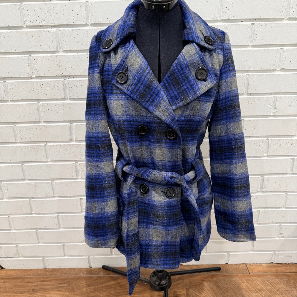 Joujou Women’s Medium Plaid Coat – Double Breasted, Belted